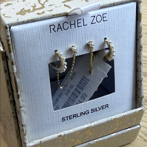 Rachel Zoe Gold and Pearl Chain Earrings - Picture 3 of 3